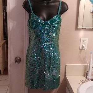 Lillie Rubin turquoise 100% silk fabulous evening cocktail dress!